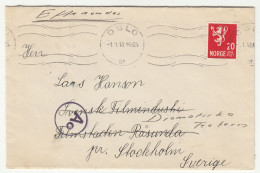 Norway Letter Cover Posted 1943 Oslo To Sweden B240401 - Briefe U. Dokumente