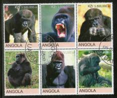 Angola 2000 Monkey Gorilla Wild Life Animal Fauna Setenant BLK/6 Cancelled  # 13495 - Gorilas