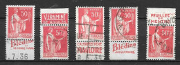 Lot De 5 Timbres Y. & T. N° 283 ° Avec Bandes Publicitaires Suivant Le Scan Proposé - Used Stamps