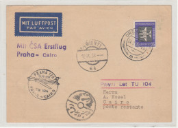 Germany DDR 1958 ČSA Praha-Cairo TU104 First Flight Card Posted  B240401 - Andere (Lucht)