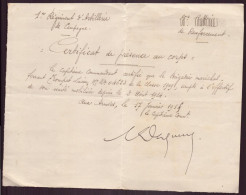 Certificat De Présence Au Corps, 1er Régiment D'artillerie De Campagne, 1915 - Unclassified