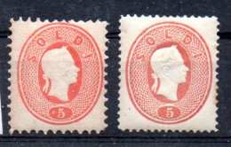 Österreich/Lomb.u.Venezien,  1884,  2 X Neudruck 1884 5 Soldi In Zwei Farbvarianten, Rot, 12ND, Pöstfrisch (19427E) - Proeven & Herdruk