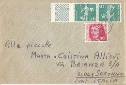 Suisse Tete Beche C.10+c.10 Postman FLUO S64L + Borromini C.30 Franking CV Chiasso 7nov1969 X Italy - Marcophilie