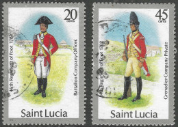 St Lucia. 1985 Military Uniforms. 20c, 45c Used. SG 799, 935 M3168 - St.Lucie (1979-...)