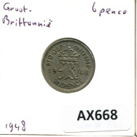 SIXPENCE 1948 UK GREAT BRITAIN Coin #AX668.U.A - H. 6 Pence