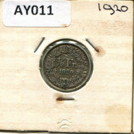1/2 FRANC 1920 B SUIZA SWITZERLAND Moneda PLATA #AY011.3.E.A - Andere & Zonder Classificatie