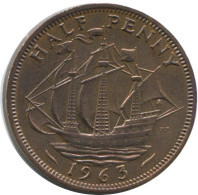 HALF PENNY 1963 UK GBAN BRETAÑA GREAT BRITAIN Moneda #AG837.1.E.A - C. 1/2 Penny