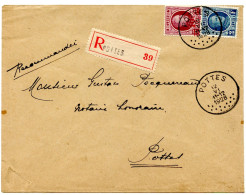 BELGIQUE - COB 208+246 SIMPLE CERCLE POTTES SUR LETTRE RECOMMANDEE, 1928 - Briefe U. Dokumente