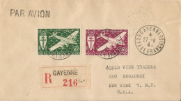 GUYANE - 150 FR.  FRANKING ON AIR MAILED REGISTERED COVER FROM CAYENNE TO THE USA - 1946 - Brieven En Documenten