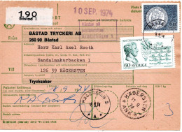 76612 - Schweden - 1974 - 6Kr Muenze MiF A PaketKte BASTAD -> HAEGERSTEN - Covers & Documents