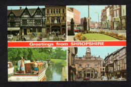 Angleterre - Greetings From SHROPSHIRE - The Square Shrewsbury , The Canal Ellesmere- High Street Newport - Multi Vues - Shropshire