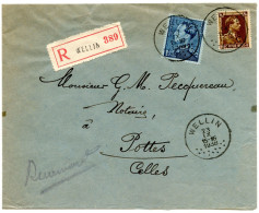 BELGIQUE - COB 427+430  SIMPLE CERCLE WELLIN SUR LETTRE RECOMMANDEE, 1938 - Cartas & Documentos