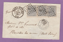 LETTRE DE BRUXELLES AVEC COB 3 X NO 17 POUR PLACHER LES MINES,CACHET "BELGIQUE A QUIERVAIN" ET AUTRES,,1866. - 1865-1866 Profiel Links