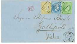 P2876 - GREECE, MERKUR 65 LEPTA RATE TO GALLIPOLI (ITALY) 1871 - Storia Postale