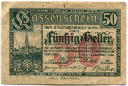 50 HELLER 1920 Stadt Wien Österreich Notgeld Papiergeld Banknote #PL881 - Lokale Ausgaben