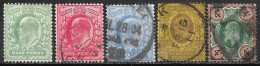 1902,1904 GREAT BRITAIN Set Of 5 Used Stamps Perf.14 (Scott # 128,131-133,143) CV $69.00 - Oblitérés
