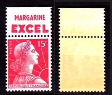 Timbre Neuf ** 1011 Marianne De Muller 15fr Rouge Carminé, Avec Bande Publicitaire EXCEL - Unused Stamps