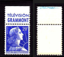 Timbre Neuf **/* 1011B Marianne De Muller 20fr Bleu, Avec Bande Publicitaire TELEVISION GRAMMONT - Unused Stamps