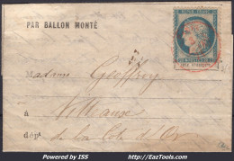 FRANCE N°37 SUR BALLON MONTÉ LE NEWTON CAD ROUGE PARIS SC DU 03/01/1871 - 1870 Belagerung Von Paris