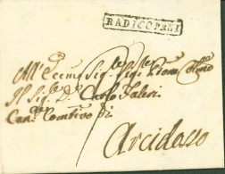 Départements Conquis 114 Ombrone Marque Postale Linéaire Radicofani Toscane Taxe Manuscrite 2 1803 Pour Arcidosso - 1792-1815: Départements Conquis