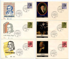 Germany, West 1970 6 FDCs Scott 1014-1016 Ludwig Von Beethoven, G.E. Friedrich Hegel, Friedrich Hölderlin - 1961-1970