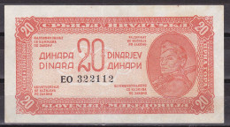 Yugoslavia-20 Dinara 1944 XF Baroque Number Horizontal Protective Thread - Yougoslavie