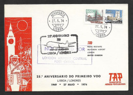 Portugal 25 Ans Premier Vol TAP Lisbonne Londres 1974 First Flight 25 Years Lisbon London - Cartas & Documentos