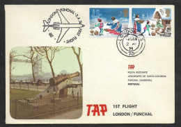 Portugal Premier Vol TAP Funchal Madère Londres Royaume Uni 1974 First Flight Madeira London United Kingdom - Covers & Documents