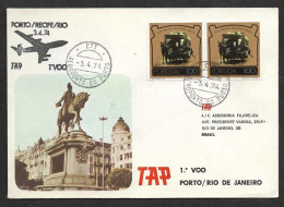 Portugal Brèsil Brasil Brazil Premier Vol TAP Porto Rio 1974 First Flight Oporto Rio De Janeiro - Poste Aérienne