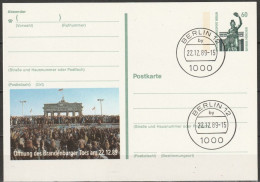 Berlin Privat-Ganzsache 1989 Mi.Nr.P130 Mit Zudruck Brandenburger Tor Stempel Berlin 22.12.89( PK 292 ) - Privatpostkarten - Gebraucht