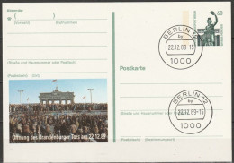 Berlin Privat-Ganzsache 1989 Mi.Nr.P130 Mit Zudruck Brandenburger Tor Stempel Berlin 22.12.89( PK 292 ) - Cartoline Private - Usati