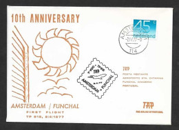 Portugal Premier Vol TAP Amsterdam Pays-Bas Funchal Madère 1977 First Flight Netherlands Funchal Madeira - Lettres & Documents