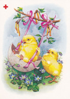 Postal Stationery - Chicks Swinging - Happy Easter - Red Cross - Suomi Finland - Postage Paid - Lars Carlsson - Postal Stationery