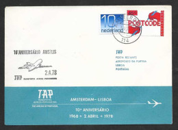 Portugal 10 Ans Premier Vol TAP Lisbonne Lisboa Amsterdam Pays-Bas 1978 First Flight Lisbon Netherlands - Brieven En Documenten