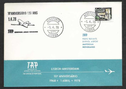 Portugal 10 Ans Premier Vol TAP Lisbonne Lisboa Amsterdam Pays-Bas 1978 First Flight Lisbon Netherlands - Lettres & Documents