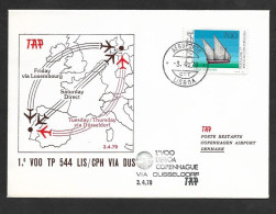 Portugal Premier Vol TAP Lisbonne Copenhagen Via Dusseldorf 1979 Lisbon Copenhagen Flight - Storia Postale