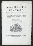 Regno Di Sardegna - Manifesto Camerale Gabelle Nella Città Di Casale - 1815 - Non Classificati