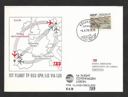 Portugal Premier Vol TAP Copenhagen Lisbonne Via Luxembourg 1979 Copenhagen Lisbon First Flight - Lettres & Documents