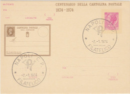 ITALIA  - REPUBBLICA - ANNULLO DI NAPOLI-  CENTENARIO DELLA  CARTOLINA POSTALE -1874-974 - - Postwaardestukken