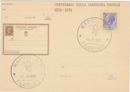 ITALIA  - REPUBBLICA - ANNULLO DI NAPOLI-  CENTENARIO DELLA  CARTOLINA POSTALE -1874-974 - - Postwaardestukken