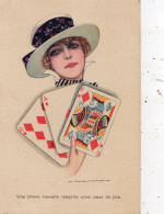 FEMME AU CHAPEAU ( JEUX DE CARTES ) " UNE BONNE NOUVELLE REMPLIRA VOTRE CEOUR DE JOIE " - Nanni