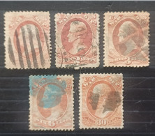 UNITED STATE 1870 OFFICIAL STAMPS AGRICULTURE DEPT WAR SC N O83-O84-O85-O86-O92 SOME DEFECTS - Gebraucht