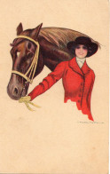 FEMME AU CHAPEAU AVEC UN CHEVAL SIGNE NANNI - Nanni