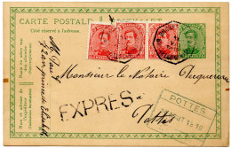 COB 138X3 SIMPLE CERCLE OCTOGONAL BILINGUE BRUXELLES MIDI SUR ENTIER CARTE LETTRE 5C ALBERT 1 PAR EXPRES, 1919 - 1915-1920 Alberto I