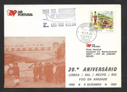 Portugal 20 Ans Premier Vol TAP Lisbonne Sal Recife Rio Brèsil Brasil 1980 Lisbon Rio Brazil 20 Years Flight - Cartas & Documentos