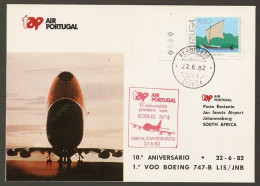 Portugal 10 Ans Premier Vol TAP Lisbonne Johannesburg Afrique Du Sud 1982 First Flight 10 Y. Lisbon South Africa - Lettres & Documents