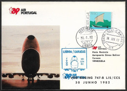 Portugal Venezuela Premier Vol TAP Boeing 747 Lisbonne Lisboa Caracas 1982 First Flight Lisbon Caracas - Cartas & Documentos