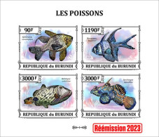 Burundi 2023, Animals, Fishes II, Re-issued, 4val In Block IMPERFORATED - Ungebraucht