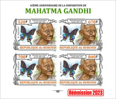 Burundi 2023, Gandhi And Butterfly, Sheetlet3 IMPERFORATED - Unused Stamps