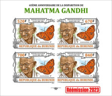 Burundi 2023, Gandhi And Butterfly, Sheetlet4 IMPERFORATED - Unused Stamps